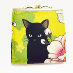 【再販】百花繚乱和柄猫のがま口折り財布＊黄色＊0804