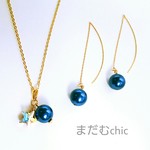 お星さまとラピスラズリパールのネックレス+ピアスorイヤリングの2点セット