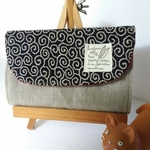 リネンと唐草プリントの蛇腹カードケース