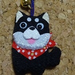 ちりめん根付け　柴犬 (黒いぬ・わんこ) 