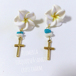 ✨ピアス→プルメリア&ターコイズ&珊瑚&クロス✨
