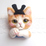 アリスな猫ブローチ　茶☆羊毛フェルト