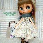 ＊大人っぽいリバティワンピース＊　コーデ９点セット　＊ blythe outfit＊ブライス ＊ ブライス ＊　ワンピース・ブーツ・帽子　＊