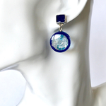 再販。海月のブルーサークルピアス(スクエア)イヤリングに変更可能。