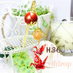 H36【桜鶴柄】赤い実&レッドアベンチュリンと二連折り鶴の簪(帯飾り)