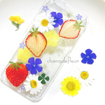 しあわせの青いいちご押し花iPhoneケース