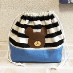 ラスト1点🐻再販3くまのアップリケのお弁当袋(*'ω'*)ブラックボーダー