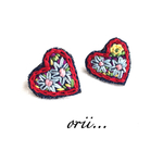 【中】ハートデニム花柄刺繍《イヤリング》