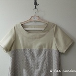 ☆ストレッチデニム＋ピンクベージュ刺繍レース（裏地付）ワンピース