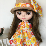ドール服 Blythe ビタミンカラーのワンピースと帽子のセット