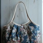 グラニーバッグ　アッシュブルー　大人かわいい　薔薇　