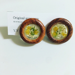 ウッドフープと押し花イヤリング