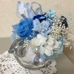 ガラスの小鳥・クリア・幸せを呼ぶブルーアレンジ…。オーダーです。