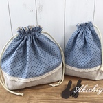 『Kさまご予約品』＊お弁当袋＆給食袋セット＊水色ドット♪