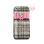 iPhone6/6s グレーチェック×ビジューリボンケース