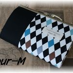 Wファスナー　20cm　カン付き　がま口　北欧ダイア　ブラック　①