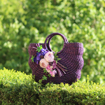 ＳＡＬＥ　丸い持ち手のパープル系お花カゴバック