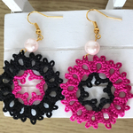 レースリース型ピアス（ハワイアンピンク×ブラック）