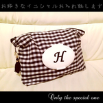 ♡スワロイニシャル入り♡フタポン＆タッセル付おむつポーチ♛ギンガムチェック ブラック