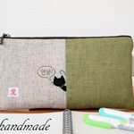 刺繍＊猫ちゃんペンケース（グリーン）