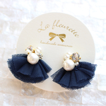 ふんわりチュール ピアス/イヤリング＊ネイビー
