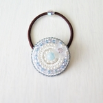 *ビーズ刺繡ヘアゴム*アクアマリン×フラワー
