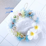 プルメリアとプリザの紫陽花リース