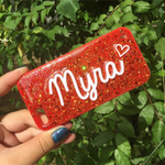 milin iphonex XS XSMax XR galaxy xperia対応　あなただけの名前が入れられるREDGLITTERスマホケース