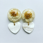 押し花レジンシェルハート イヤリングorピアス
