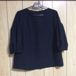 黒刺繍のパフスリーブブラウス (送料無料)