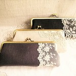 エクリュリネン&アンティークレースがま口ペンケース
