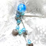 海色のガラス玉のかんざし