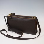 ★ハンドメイド★日本製★本革★お財布ポシェット★サコッシュ★L字ダブルファスナー★斜め掛けショルダーバッグ★チョコ色★スマホ★