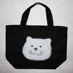 １点物【キラキラ羊毛猫ランチバッグ(ブルー)】　黒トート　猫トート