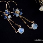 14kgf*レインボームーンストーン&サファイア 天然石ピアス/イヤリング 送料無料