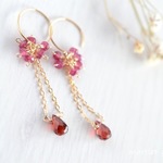 14kgf ガーネット＆ルビー 三角 フラワー 天然石ピアス/イヤリング 送料無料