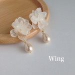 白紫陽花とコットンパールのピアス   イヤリング/樹脂ノンホール