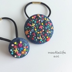 お花いっぱい親子刺繍ヘアゴム