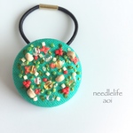 vivid green 刺繍ヘアゴム 