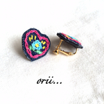 【nam11m様専用】デニムハート花柄刺繍イヤリング