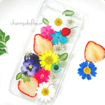 鮮やかビオラいちご押し花iPhoneケース