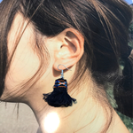 フリンジ テープ タッセル ピアス ネイビー /アレルギー対応