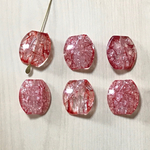 RED CLEAR MARBLE CRACK OVAL ACRYLIC BEADS