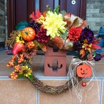 No.wreath-14620/★ギフト/花/玄関リース★/アートフラワー/ハロウィン・リース（オータム・リボン）/40x40cm