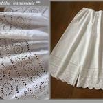 *kotoha* サイズ＆着丈オーダー オフ白サークルフラワースカラップ刺繍 ワイドパンツ ペチパンツ