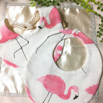 送料込み  ベビースタイ＊まあるいスタイ-ピンクフラミンゴさん柄-