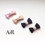 2コセット♡パール付エンボスドットリボンのシリコンヘアゴムセット for KIDS&BABY