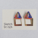 triangle×gold square刺繍ピアス