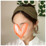 【おとなサイズ】ガーゼのリボンヘアバンド（カーキ）