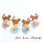 猫 フラワー 樹脂 ノンホールピアス きみに花束を。 イヤリング Cat's Love Potion  送料無料